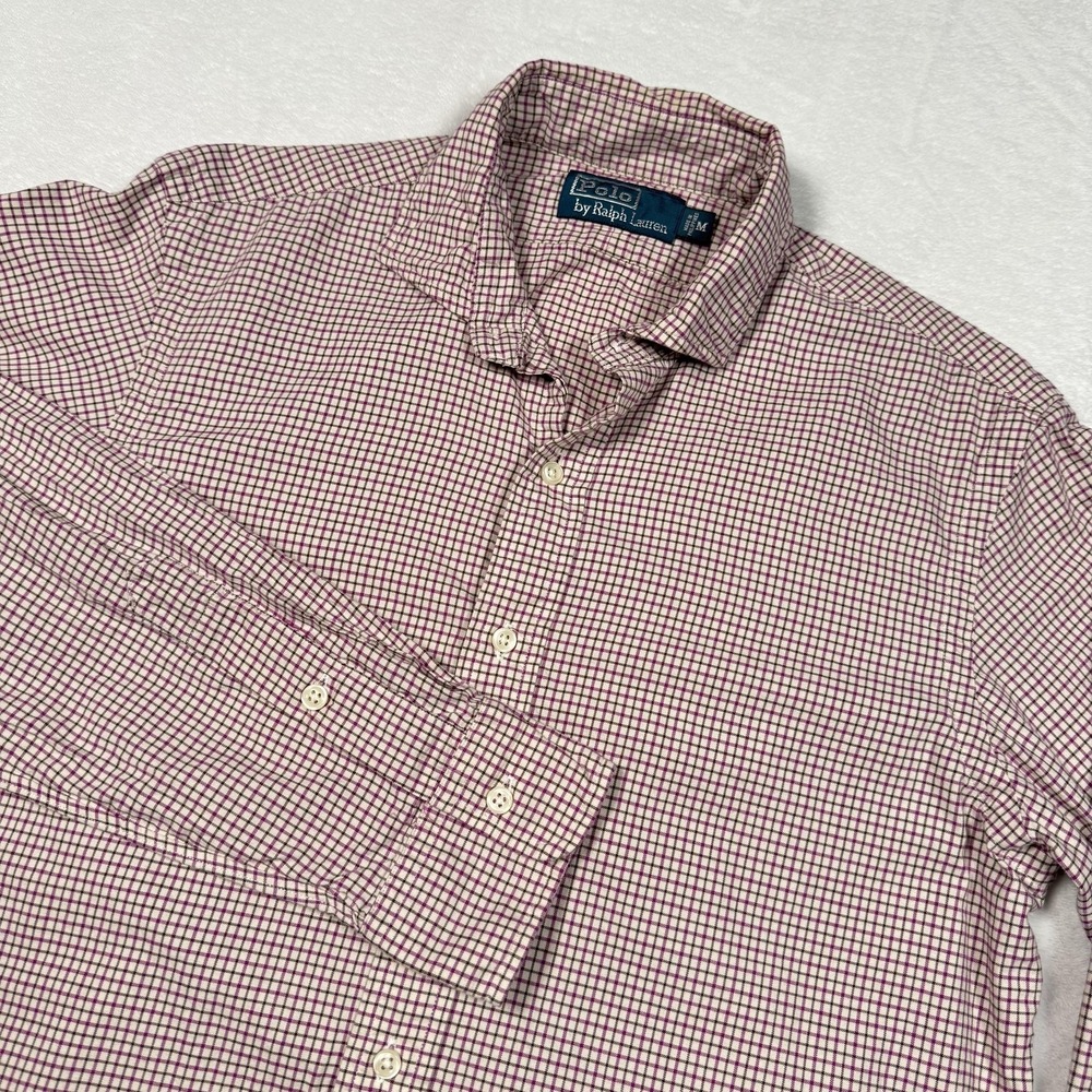 Ralph Lauren Polo Shirt‎ Mens Medium Purple Check Long Sleeve Button Casual